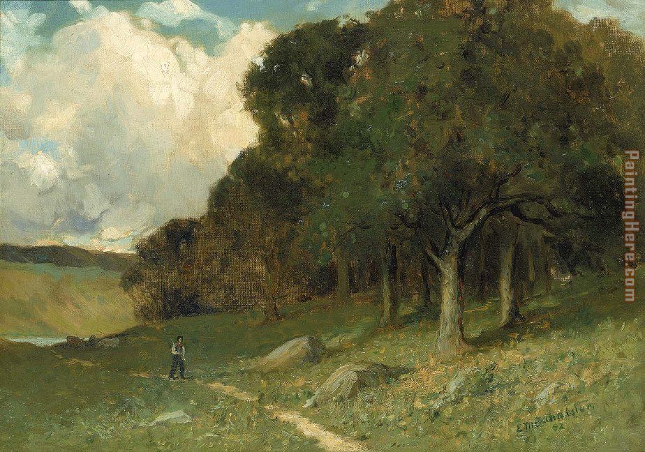 man on path with trees in background painting - Edward Mitchell Bannister man on path with trees in background art painting
